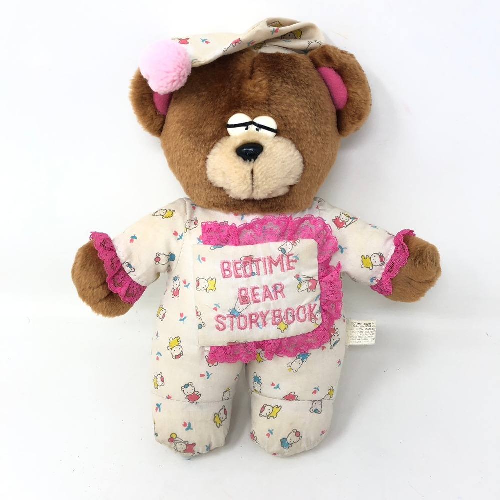 Vintage Bedtime‎ Bear Storybook Plush Brown Pink Pajamas Tara Toy 1980s